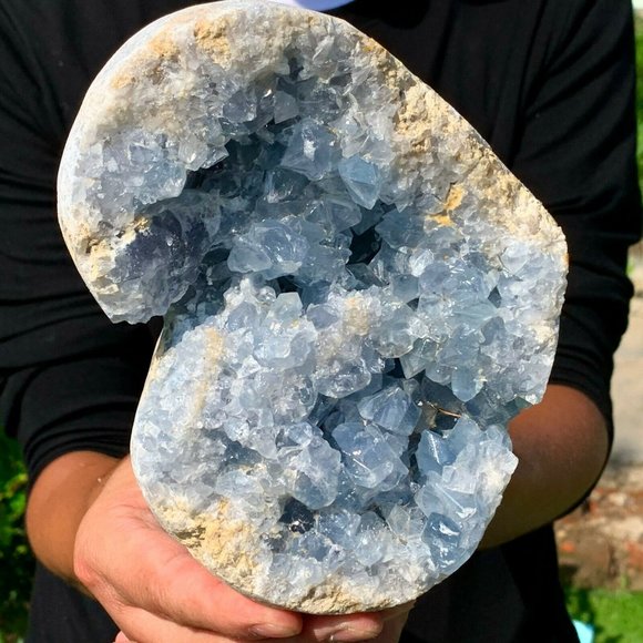 HUGE 5.37 LB Natural Blue Celestite Geode Quartz Crystal Heart Mineral Specimen - Picture 6 of 11